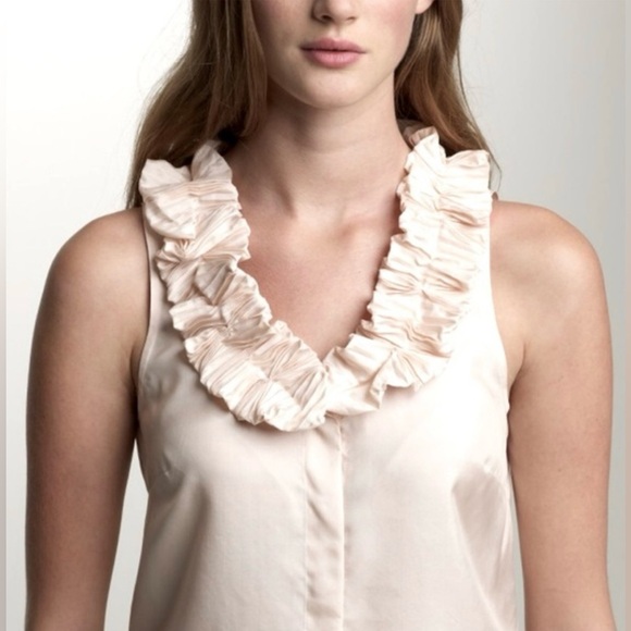 J. Crew Elegant Cream Ruffle Silk Top Sz 8 - Picture 2 of 6